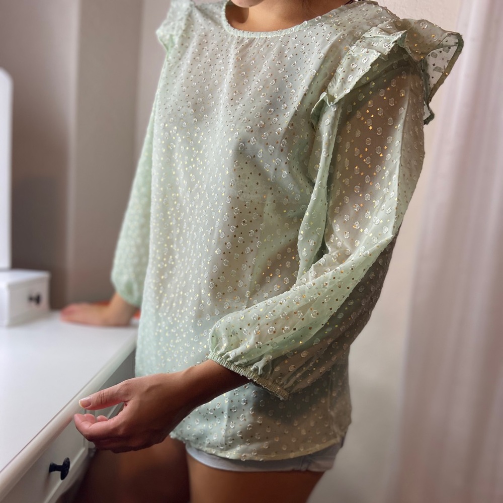 W5 by Anthropologie green and gold blouse